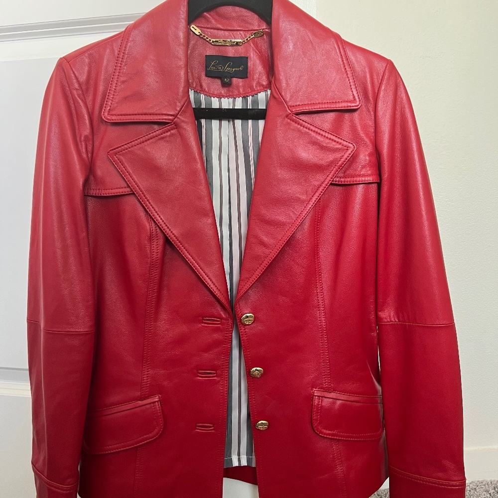 Luisa Spagnoli Red Leather Jacket with gold detailing